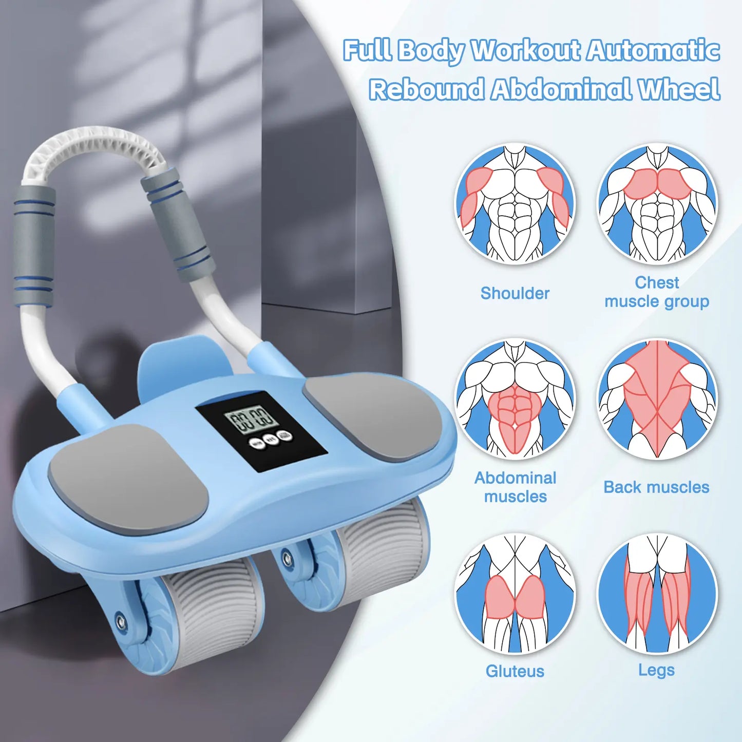 Auto-Rebound Ab Roller Wheel with Timer & Knee Mat